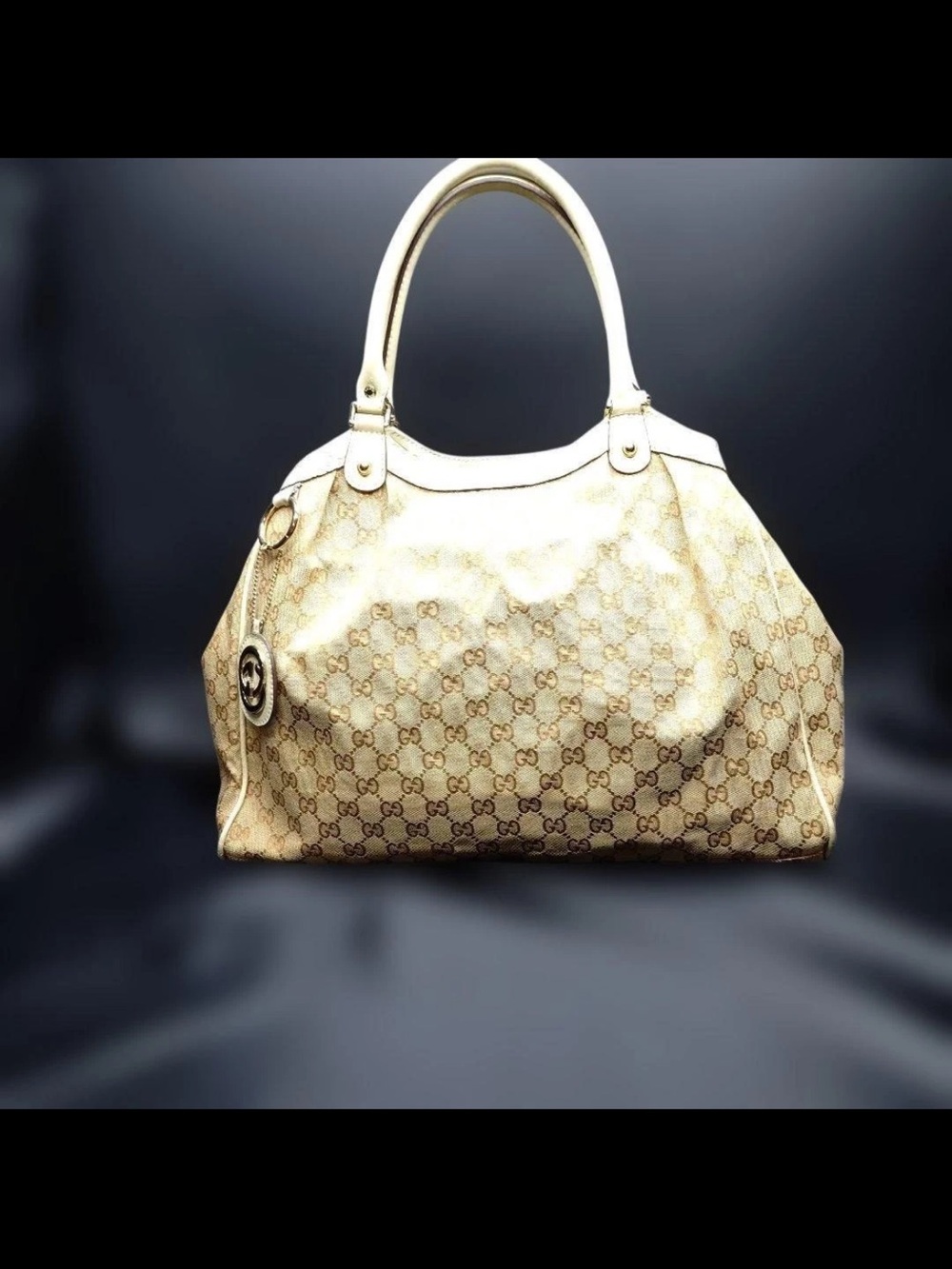 Gucci Beige Monogram Tote with Cream Trim
